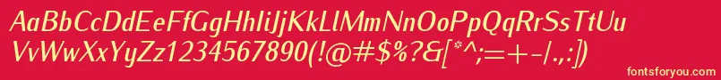 Saiba mais sobre a fonte IwonacondmediumItalic Fonte IwonacondmediumItalic – fontes amarelas em um fundo vermelho