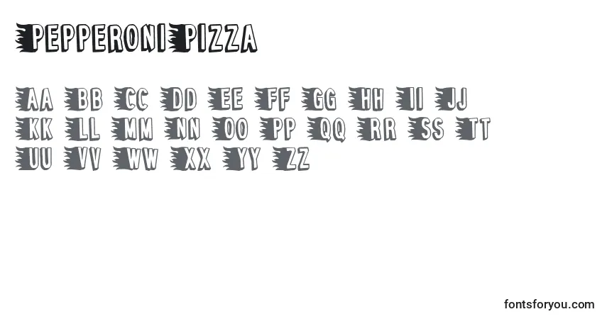 Schriftart PepperoniPizza – Alphabet, Zahlen, spezielle Symbole