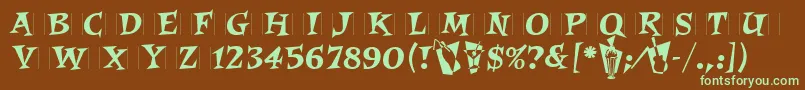 フォントRoquetteLetPlain.1.0 – 緑色の文字が茶色の背景にあります。