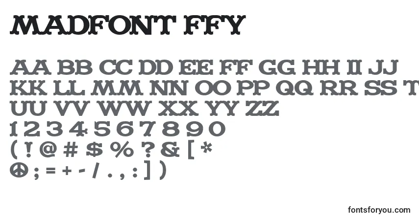 Schriftart Madfont ffy – Alphabet, Zahlen, spezielle Symbole