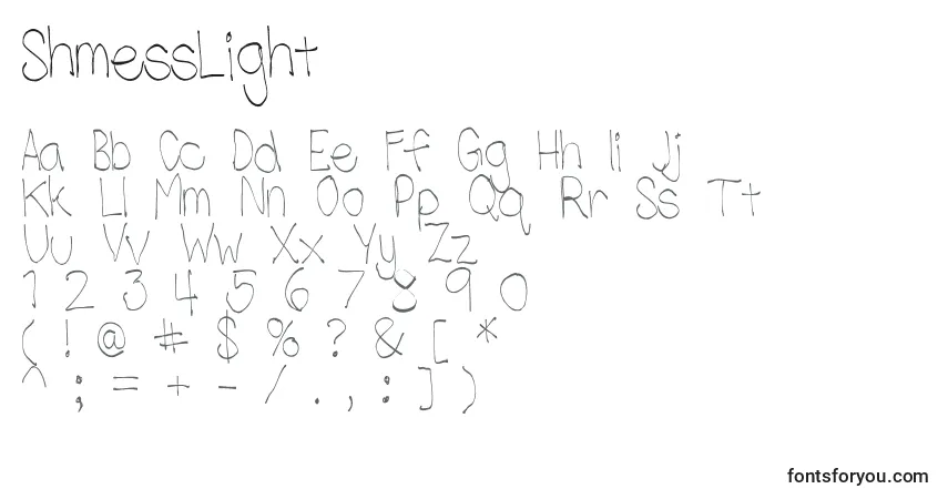 Шрифт ShmessLight – алфавит, цифры, специальные символы