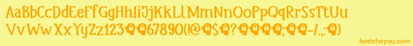 フォントDkHeadlock – オレンジの文字が黄色の背景にあります。
