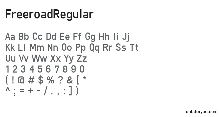 Czcionka FreeroadRegular – alfabet, cyfry, specjalne znaki