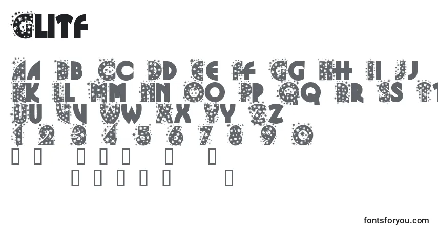 Czcionka Glitf – alfabet, cyfry, specjalne znaki