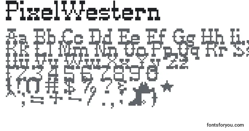 Schriftart PixelWestern – Alphabet, Zahlen, spezielle Symbole