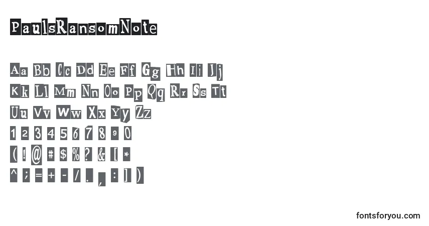 PaulsRansomNote-fontti – aakkoset, numerot, erikoismerkit