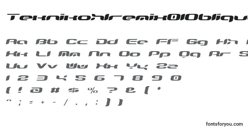 Teknikohlremix01Obliqueフォント–アルファベット、数字、特殊文字