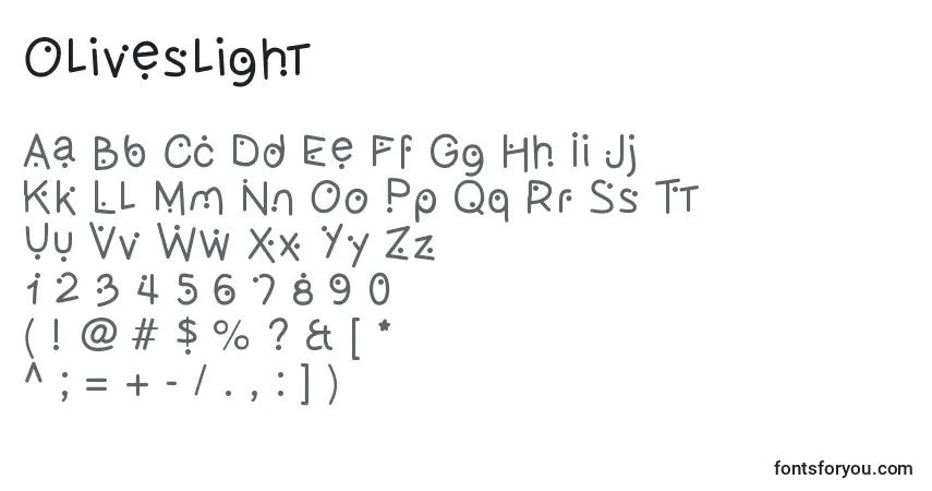 A fonte Oliveslight – alfabeto, números, caracteres especiais