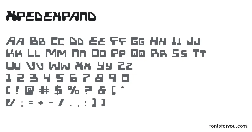 A fonte Xpedexpand – alfabeto, números, caracteres especiais