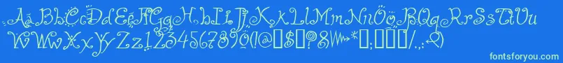 HelzapoppinTM Font – Green Fonts on Blue Background