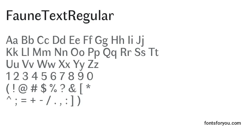 A fonte FauneTextRegular (79201) – alfabeto, números, caracteres especiais