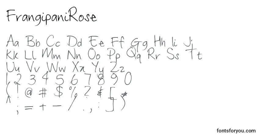 Czcionka FrangipaniRose – alfabet, cyfry, specjalne znaki