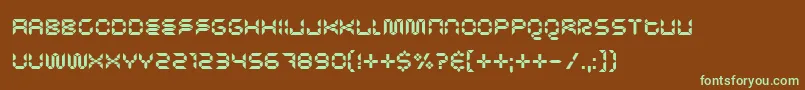 フォントOdysseus – 緑色の文字が茶色の背景にあります。