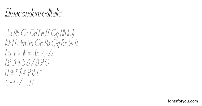 Schriftart ElisiacondensedItalic – Alphabet, Zahlen, spezielle Symbole