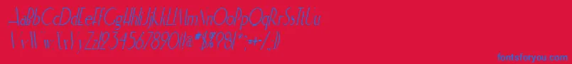 ElisiacondensedItalic-Schriftart – Blaue Schriften auf rotem Hintergrund