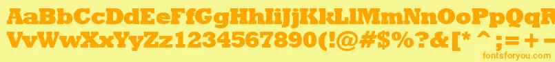 Rodeoextraboldフォントについての詳細 フォントRodeoextrabold – オレンジの文字が黄色の背景にあります。