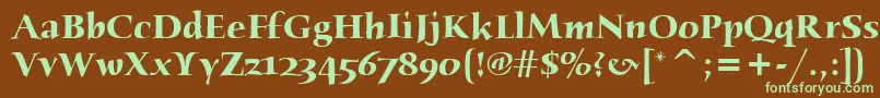 フォントHumanaSerifItcBold – 緑色の文字が茶色の背景にあります。