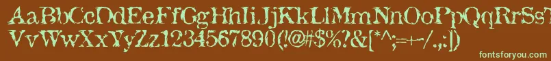 フォントJackTheHipper – 緑色の文字が茶色の背景にあります。