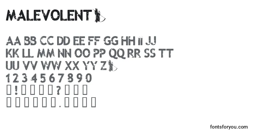 A fonte Malevolentz (79229) – alfabeto, números, caracteres especiais