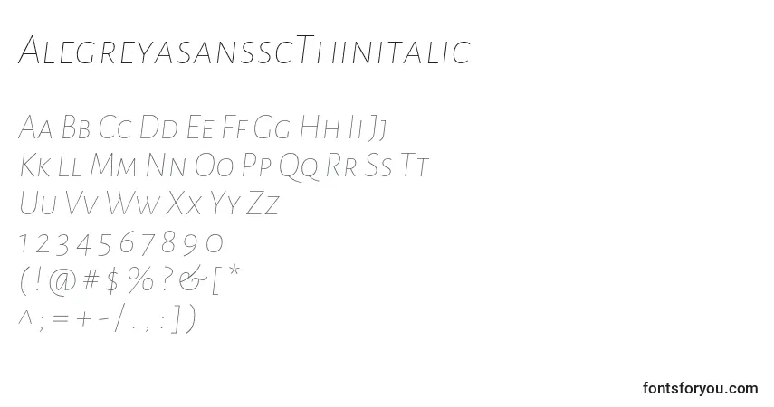 Шрифт AlegreyasansscThinitalic – алфавит, цифры, специальные символы