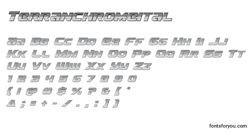 Schriftart Terranchromeital – Alphabet, Zahlen, spezielle Symbole