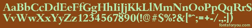 フォントBambergserialBold – 緑色の文字が茶色の背景にあります。