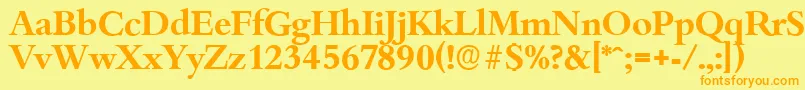 フォントBambergserialBold – オレンジの文字が黄色の背景にあります。