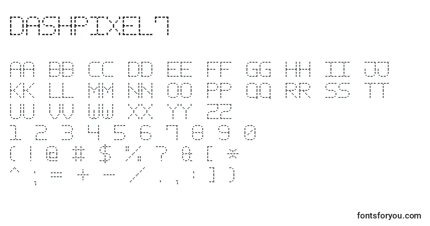 A fonte DashPixel7 – alfabeto, números, caracteres especiais