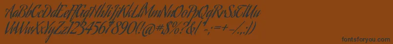 フォントAguafinaScriptRegular – 黒い文字が茶色の背景にあります