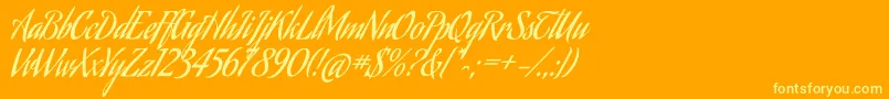 AguafinaScriptRegular-Schriftart – Gelbe Schriften auf orangefarbenem Hintergrund