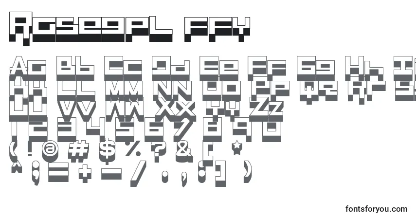 Schriftart Rasegpl ffy – Alphabet, Zahlen, spezielle Symbole