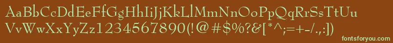 BernhardModernRoman-fontti – vihreät fontit ruskealla taustalla