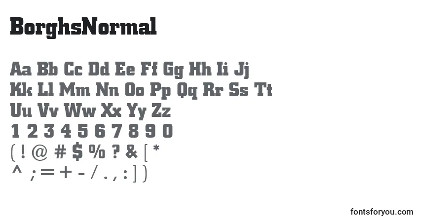 Czcionka BorghsNormal – alfabet, cyfry, specjalne znaki