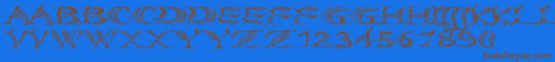 CftreeoflifeWide-Schriftart – Braune Schriften auf blauem Hintergrund