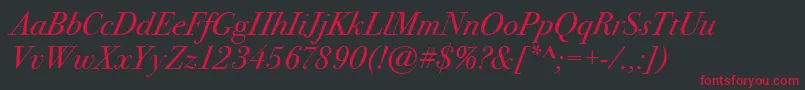BodoniSeventytwoItcBookItalic Font – Red Fonts on Black Background