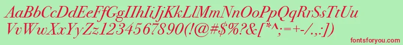 BodoniSeventytwoItcBookItalic Font – Red Fonts on Green Background