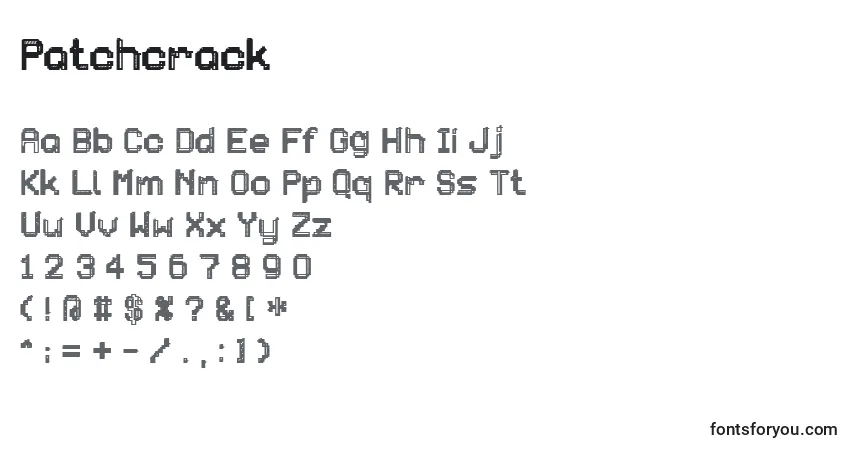 Czcionka Patchcrack – alfabet, cyfry, specjalne znaki