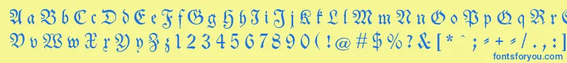 フォントNeuetheuerdankfrakturgesperrtunz1a – 青い文字が黄色の背景にあります。