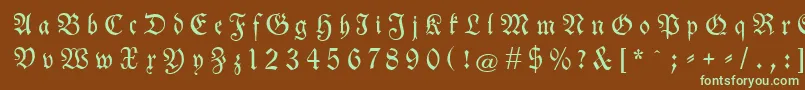 フォントNeuetheuerdankfrakturgesperrtunz1a – 緑色の文字が茶色の背景にあります。
