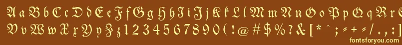 Neuetheuerdankfrakturgesperrtunz1a-fontti – keltaiset fontit ruskealla taustalla