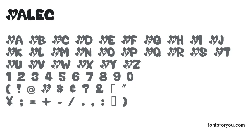 Schriftart Valec – Alphabet, Zahlen, spezielle Symbole