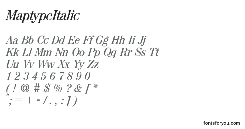 Шрифт MaptypeItalic – алфавит, цифры, специальные символы