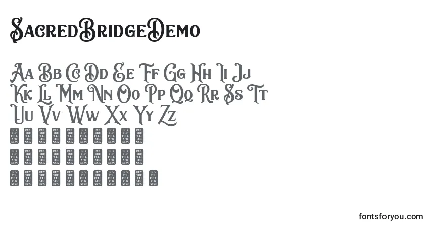 Fuente SacredBridgeDemo - alfabeto, números, caracteres especiales