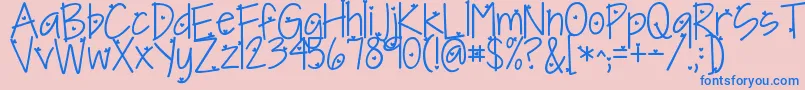 フォントKgineedaheartfont – ピンクの背景に青い文字