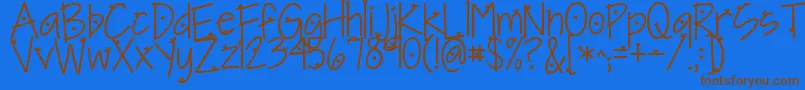 フォントKgineedaheartfont – 茶色の文字が青い背景にあります。