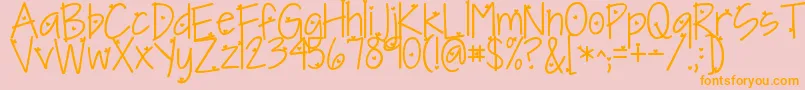 フォントKgineedaheartfont – オレンジの文字がピンクの背景にあります。