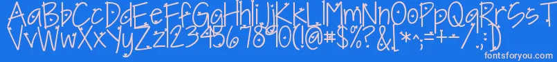 フォントKgineedaheartfont – ピンクの文字、青い背景