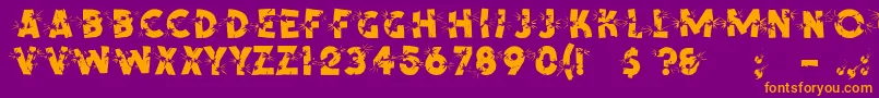 ShrapnelRegular-fontti – oranssit fontit violetilla taustalla