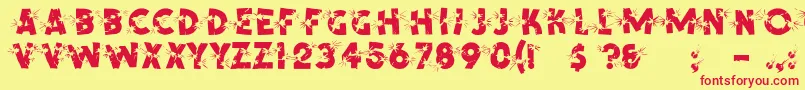 ShrapnelRegular-fontti – punaiset fontit keltaisella taustalla