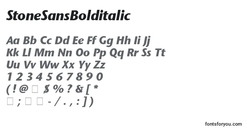 A fonte StoneSansBolditalic – alfabeto, números, caracteres especiais